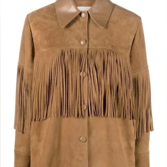 Sandro Atila Fringe Suede and Leather Jacket in Camel - Picture 2 of 6